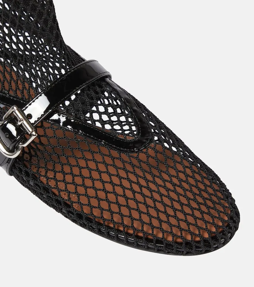 Alaia Fishnet leather-trimmed ankle boots