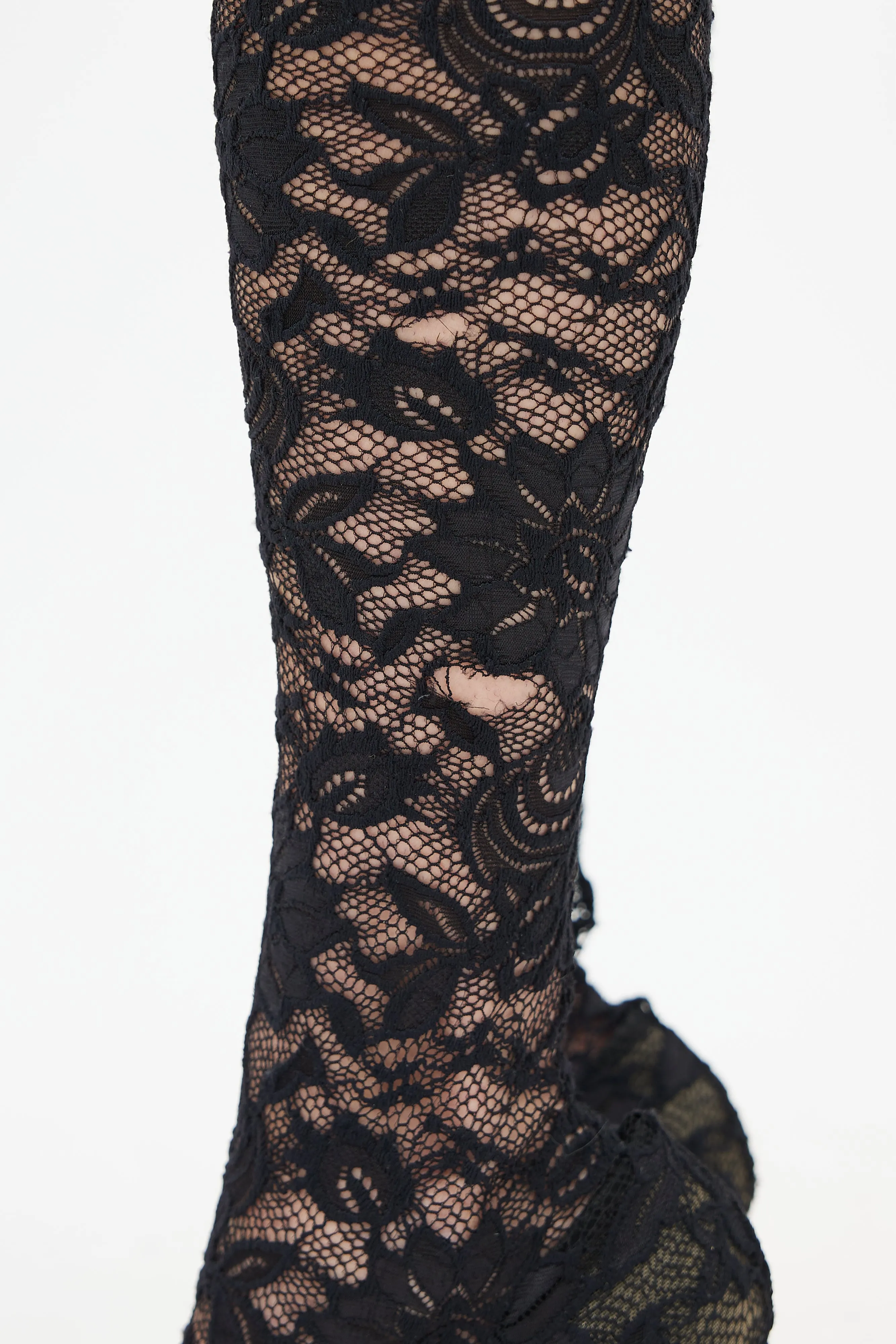 Black Lace Knee High Boot