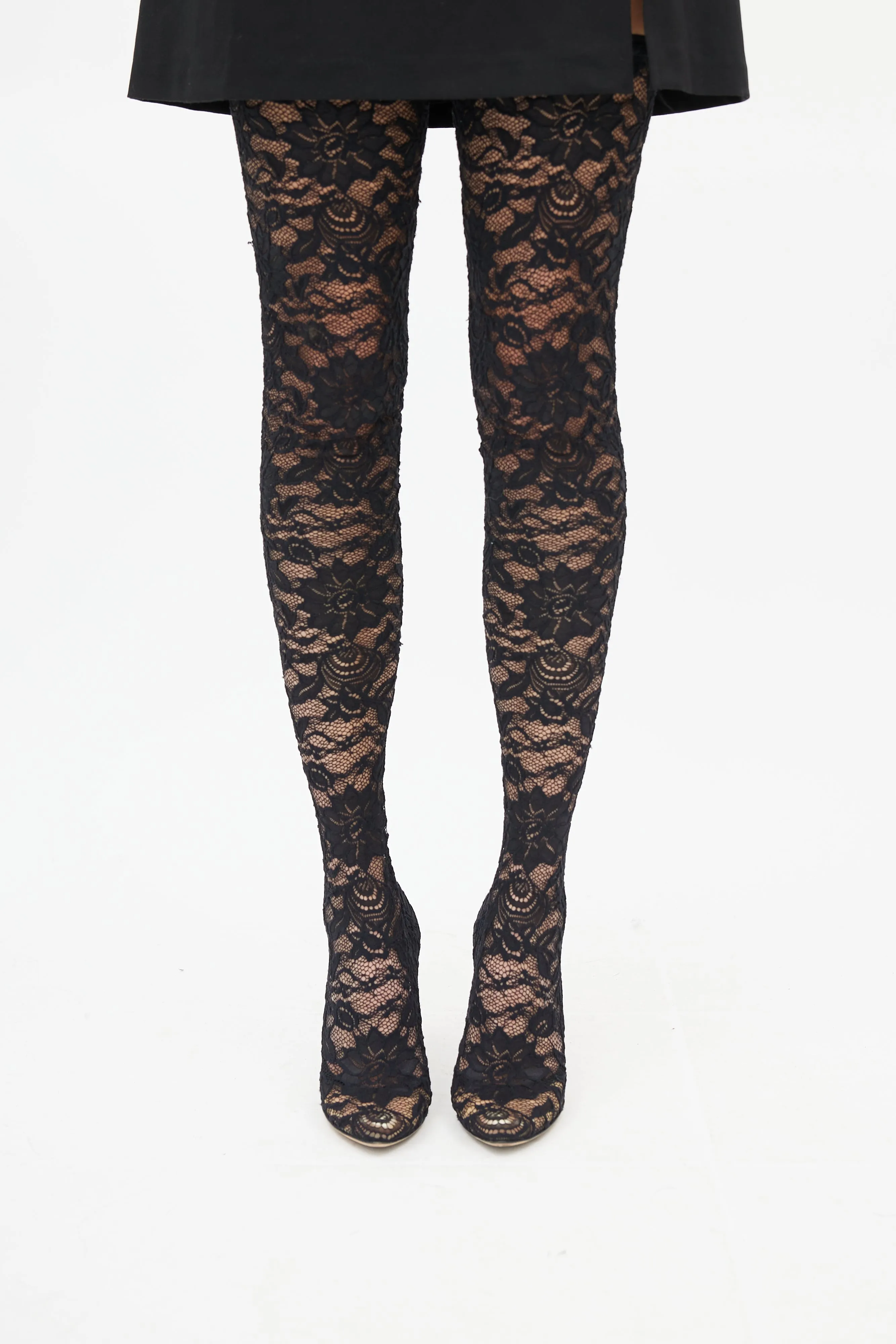 Black Lace Knee High Boot