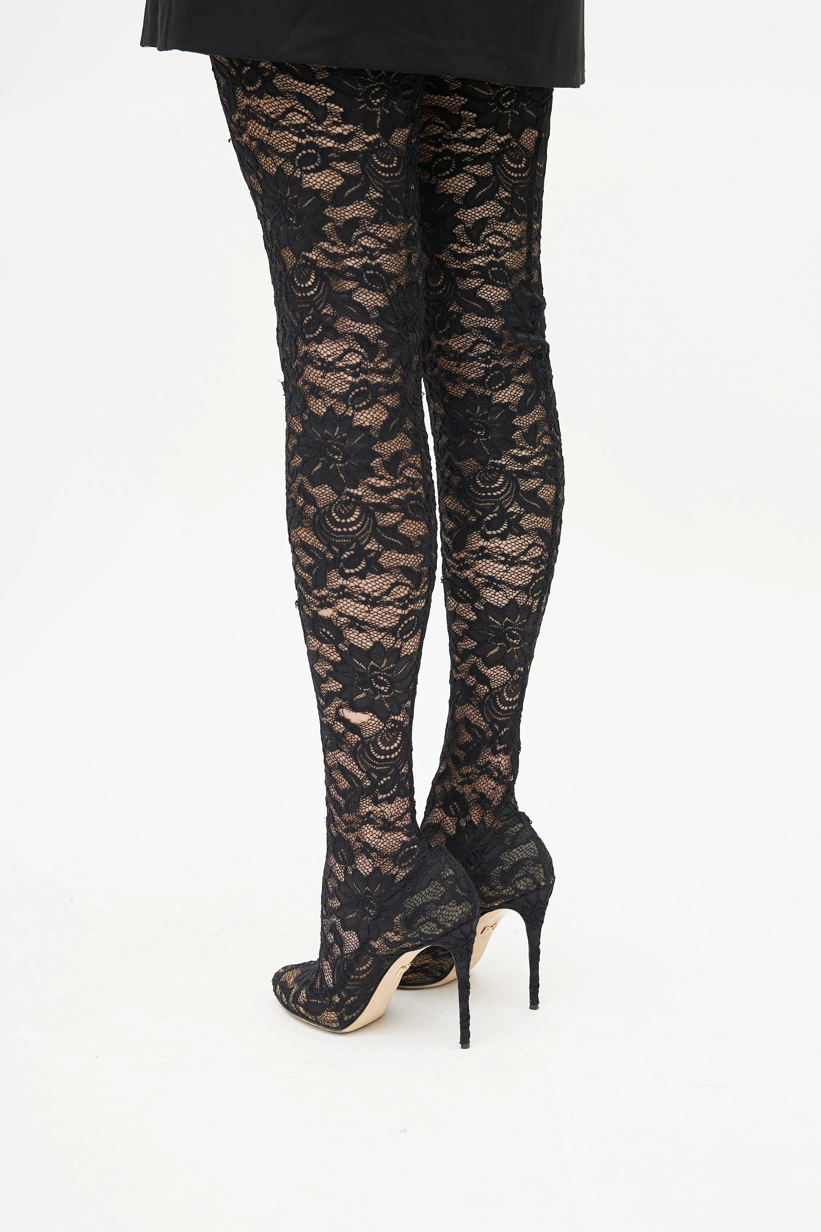 Black Lace Knee High Boot