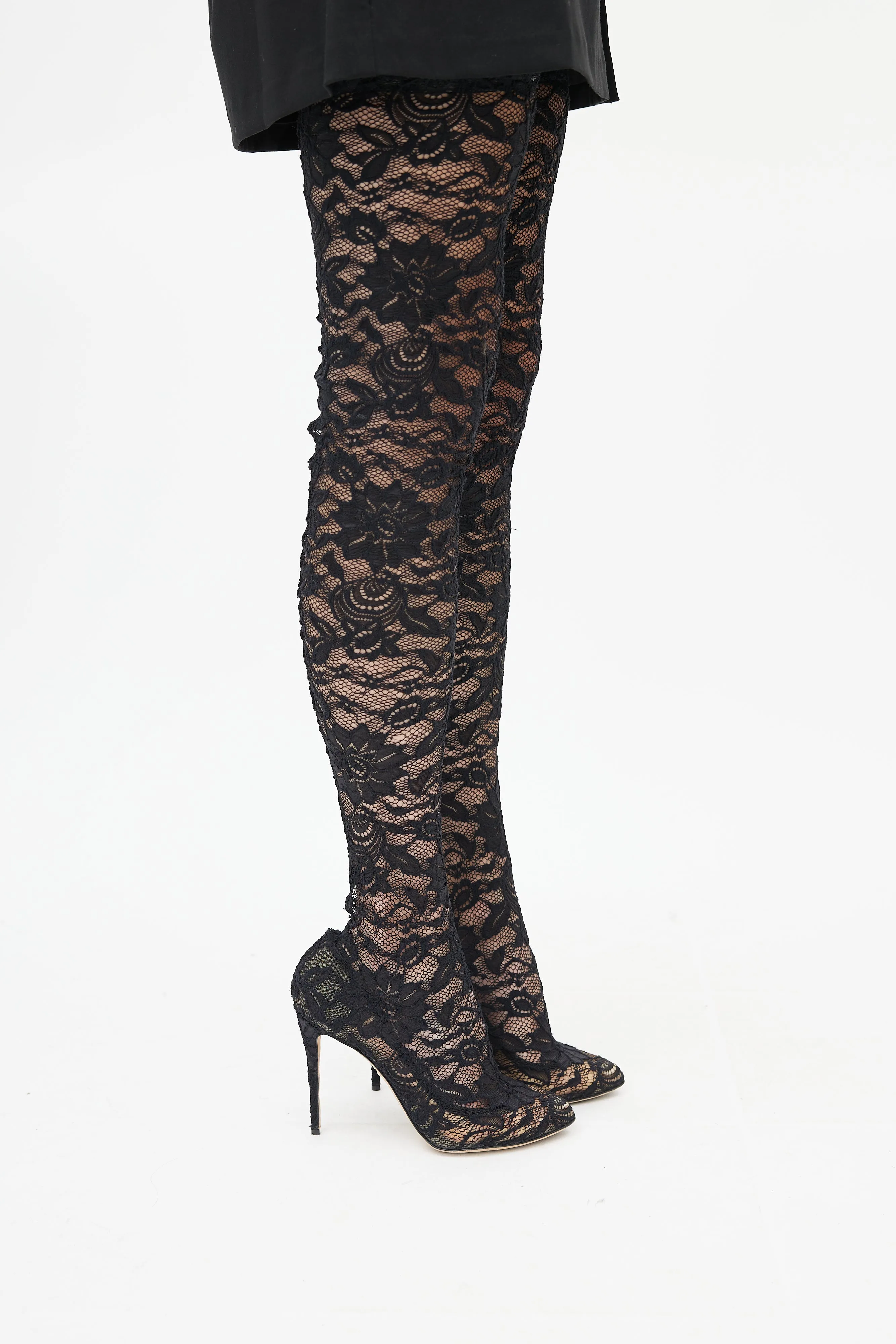 Black Lace Knee High Boot