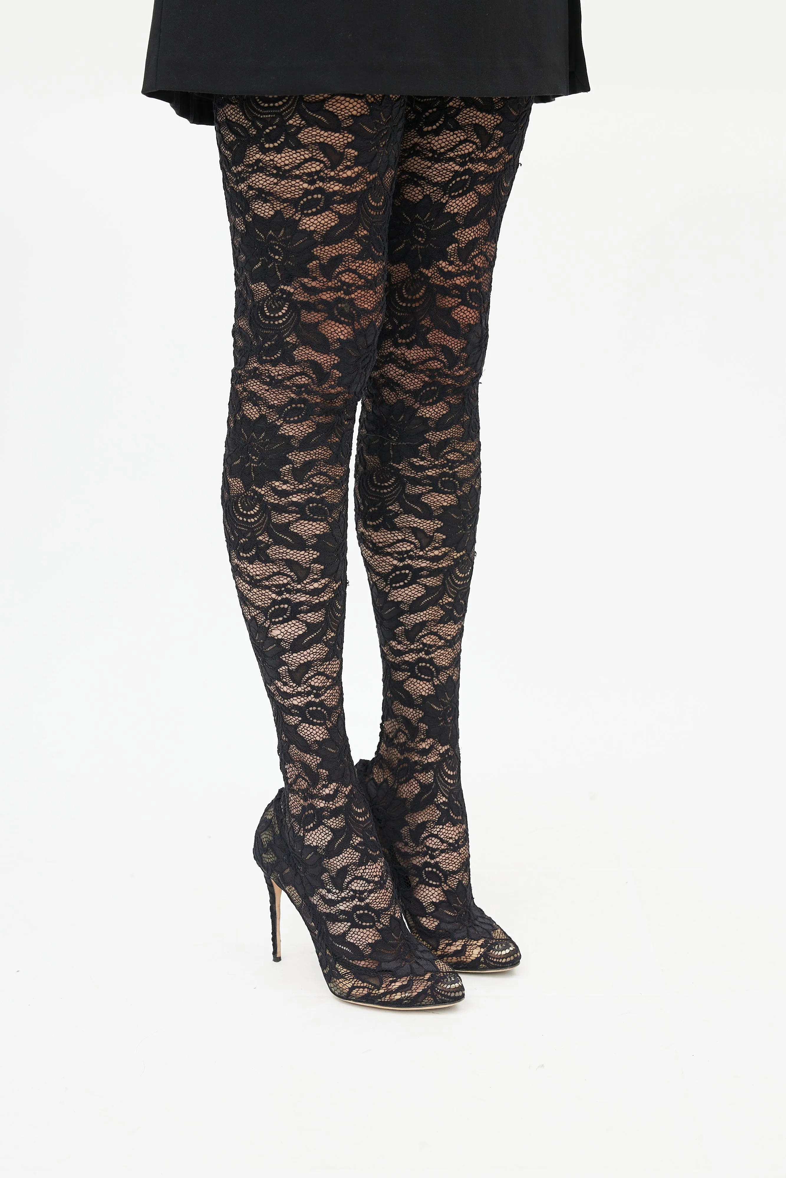 Black Lace Knee High Boot