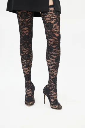Black Lace Knee High Boot