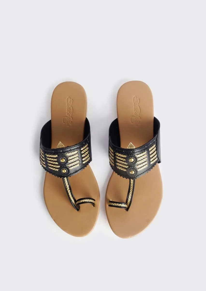Black Multi Braid Kolhapuri With Nude Base By Sole House