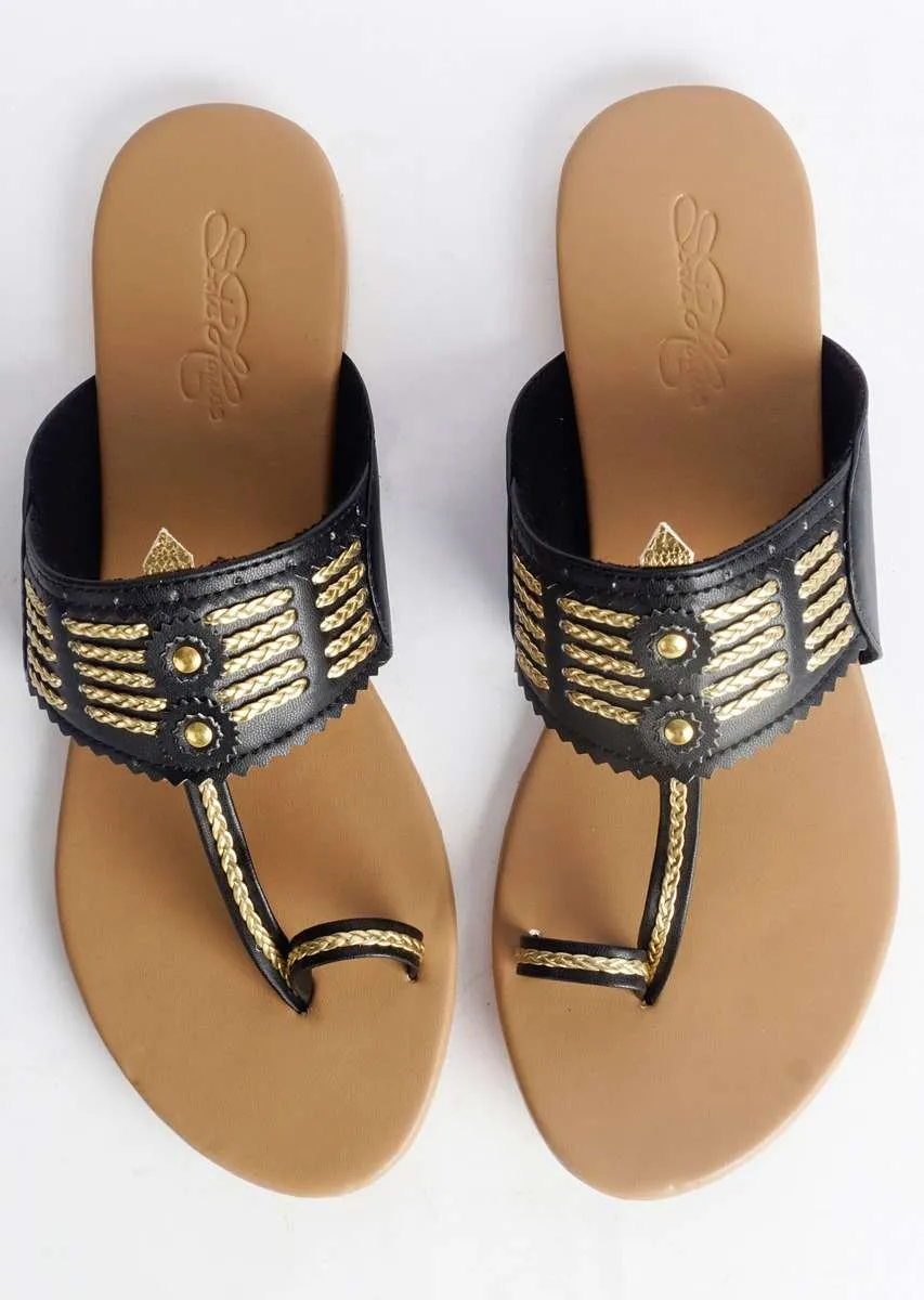 Black Multi Braid Kolhapuri With Nude Base By Sole House