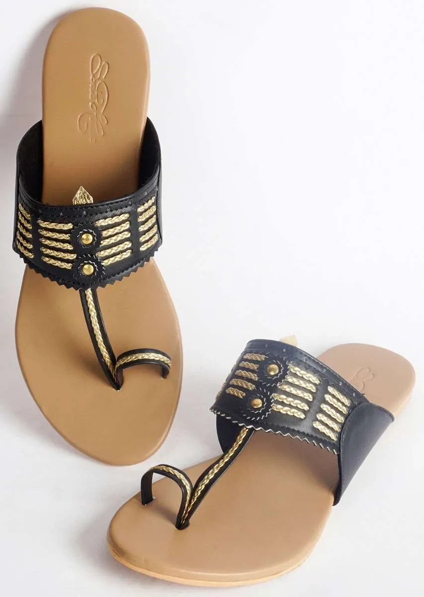 Black Multi Braid Kolhapuri With Nude Base By Sole House