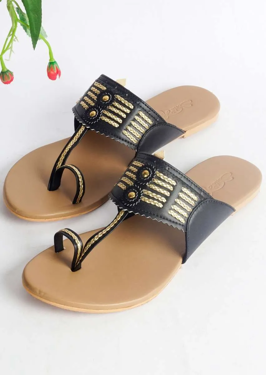 Black Multi Braid Kolhapuri With Nude Base By Sole House