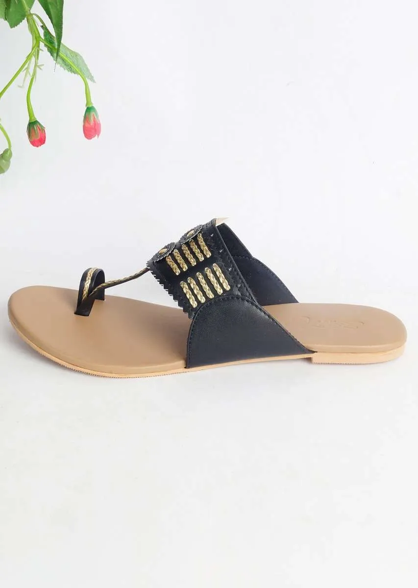 Black Multi Braid Kolhapuri With Nude Base By Sole House