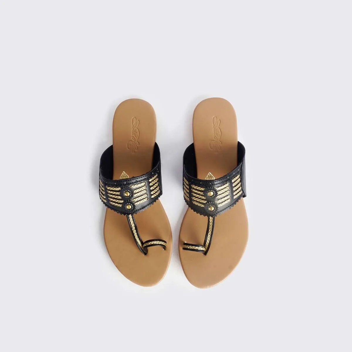 Black Multi Braid Kolhapuri With Nude Base By Sole House