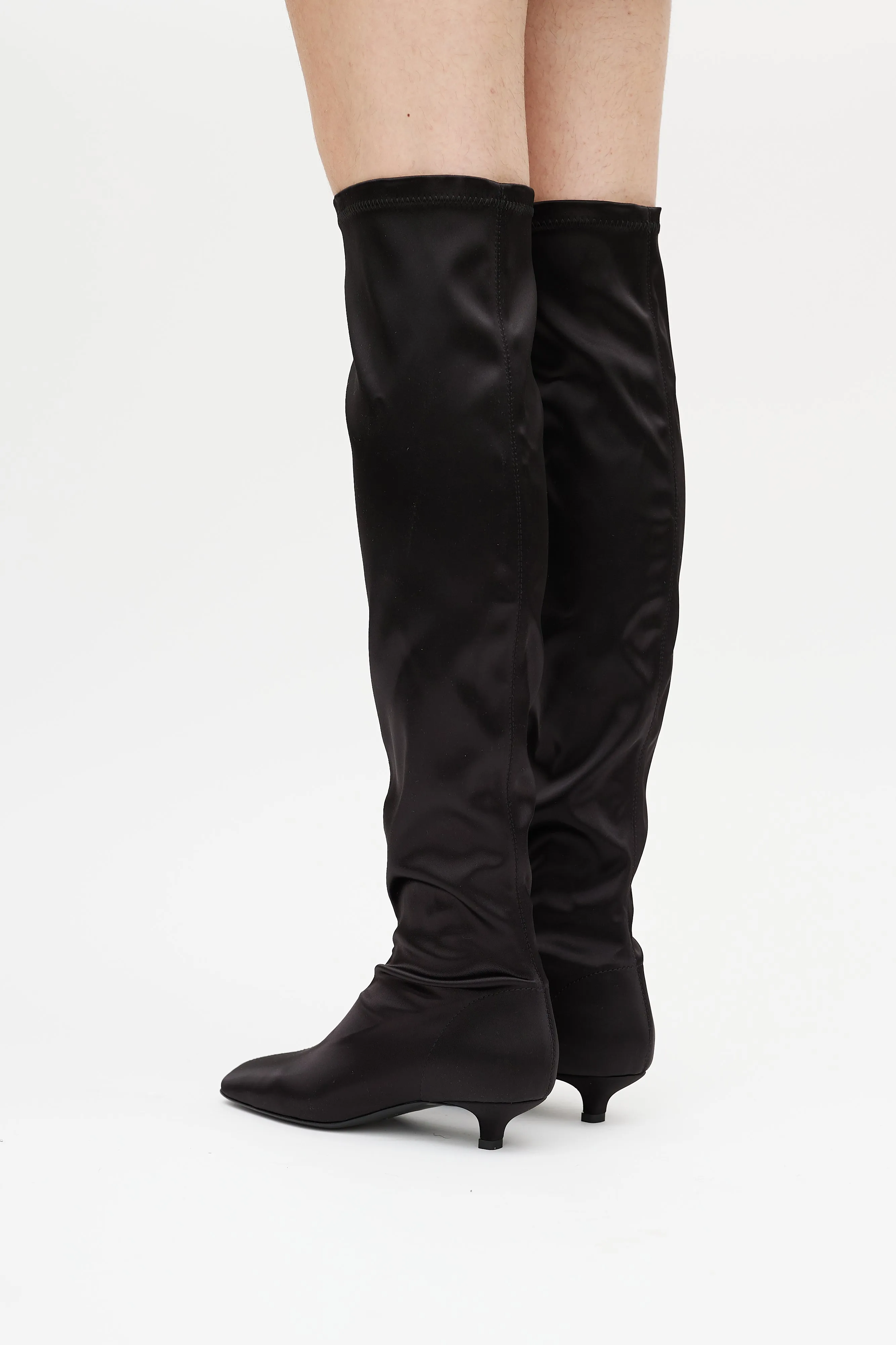 Black Satin Knee High Boot