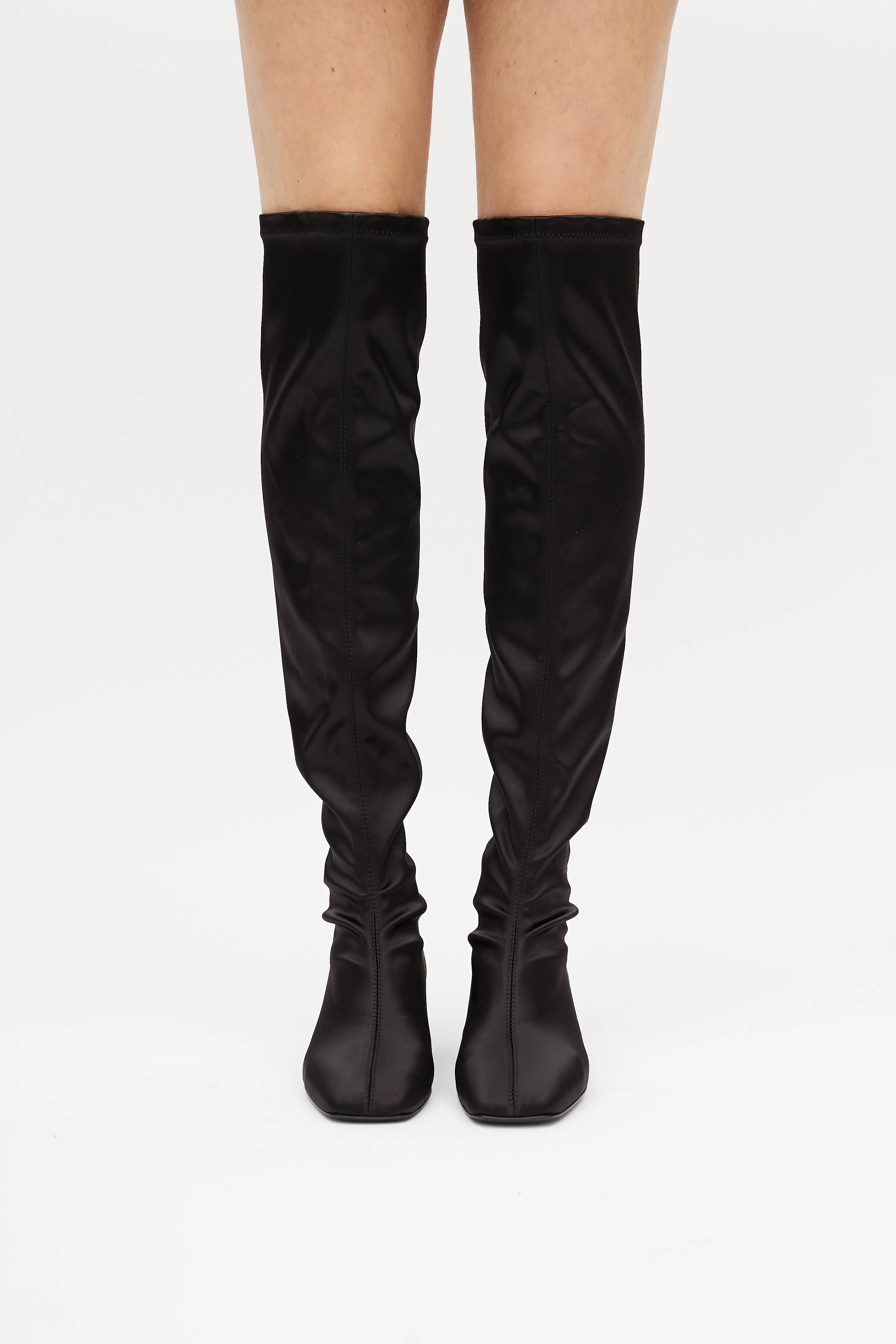 Black Satin Knee High Boot