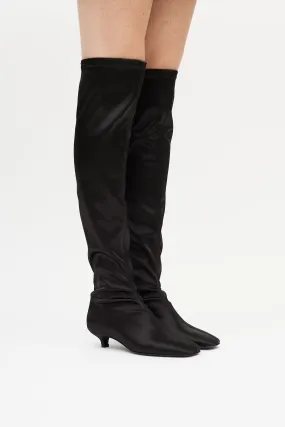 Black Satin Knee High Boot