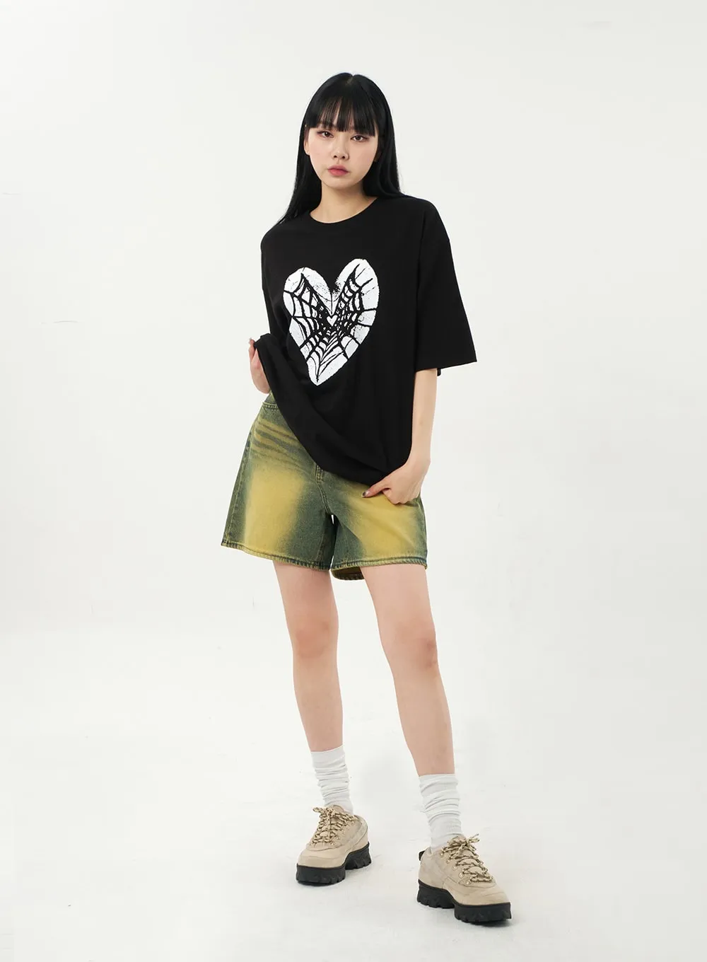 Yellow Wash Denim Shorts CA328